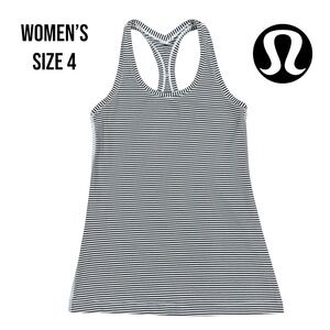 Lululemon‎ Cool Racerback Tank Top Striped Black White Women's 4 Yoga Gym
